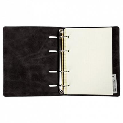 Тетрадь на кольцах А5 (180х220 мм), 120 листов, под кожу, клетка, BRAUBERG "Main", черный, 402004