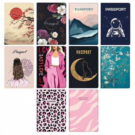 Обложка для паспорта "Cool Mix 2", 10 дизайнов ассорти, цветной принт, ПВХ, STAFF, 238859