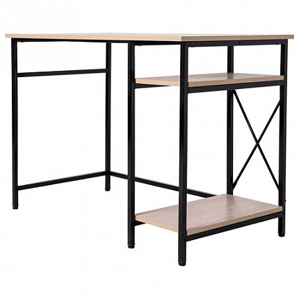 Стол BRABIX "SMART CD-018", 1100х600х765 мм, ЛОФТ, 2 полки, металл/ЛДСП ясень шимо светлый, каркас черный, 641945