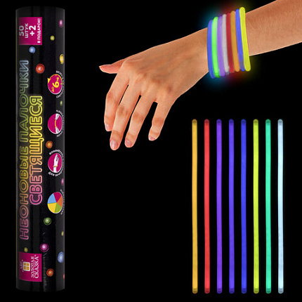 Светящиеся (неоновые) палочки, 50 штук + 2 в ПОДАРОК! в тубе, ассорти, ЗОЛОТАЯ СКАЗКА, 662597