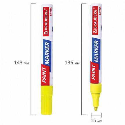 Маркер-краска лаковый EXTRA (paint marker) 4 мм, ЖЕЛТЫЙ, УСИЛЕННАЯ НИТРО-ОСНОВА, BRAUBERG, 151984