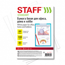 Бумага белая А4, 80 г/м2, 100 л., STAFF "СТАНДАРТ", СТУДЕНЧЕСКАЯ, Россия, 146% (CIE), 115351