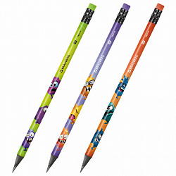 Карандаш чернографитный с принтом кросс-серия МОНСТРИКИ, 1 шт., HB, ластик, ассорти, BRAUBERG, 182110