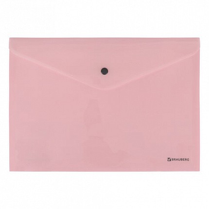 Папка-конверт с кнопкой BRAUBERG "Pastel", А4, до 100 листов, непрозрачная, персиковая, 0,18 мм, 270476