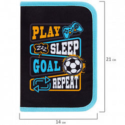 Пенал BRAUBERG с наполнением, 1 отделение, 1 откидная планка, 24 предмета, 21х14 см, "Play sleep repeat", 272353