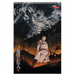 Альбом для рисования А4, 30 листов, спираль, обложка картон, HATBER, 205х300 мм, "Атака Титанов" (5 видов), 083983, 30А4Всп