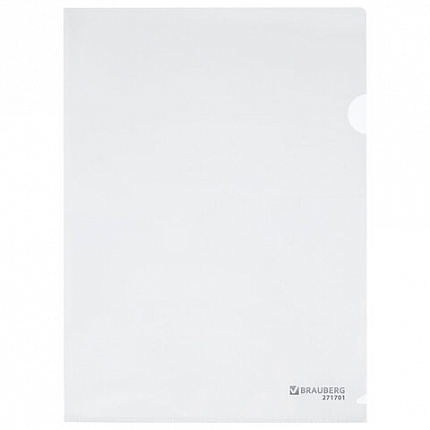 Папка-уголок жесткая А4, прозрачная, 0,15 мм, BRAUBERG EXTRA, 271701