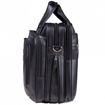 Сумка портфель BRAUBERG CARBON с отделением для ноутбука 15-16", 2 отделения, экокожа, черная, 32х41х12 см, 240399