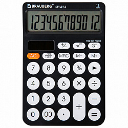 Калькулятор настольный BRAUBERG STYLE-12-BK (157х106 мм), 12 разрядов, двойное питание, ЧЕРНЫЙ, 272965
