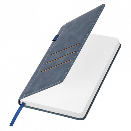 Ежедневник недатированный А5 138х213 мм, BRAUBERG "Slot", под кожу, держатель для ручки, 160 листов, синий, 116607