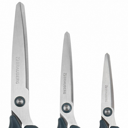 Ножницы BRAUBERG "BOMB" 3 шт. (130, 170, 210 мм), темно-серые ручки, ВЫГОДНАЯ УПАКОВКА, 272980