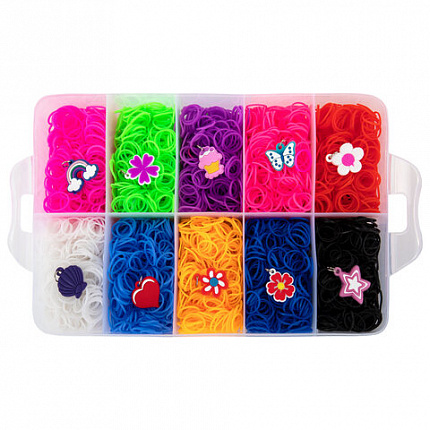 Набор резинок для плетения украшений МЕГА НАБОР 15 000 шт., 25 цветов, бокс, бусины, станок, BAMBOX (БАМБОКС), 665973