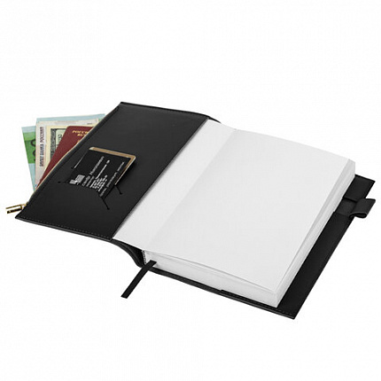 Ежедневник недатированный А5 145х220 мм, BRAUBERG "Zipline" под кожу, карман-молния,160 л., черный, 116247