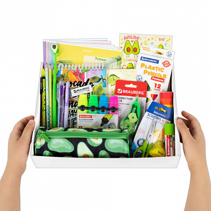Набор канцелярии подарочный BRAUBERG "AVOCADO", 18 наименований, 43 предмета, 880951