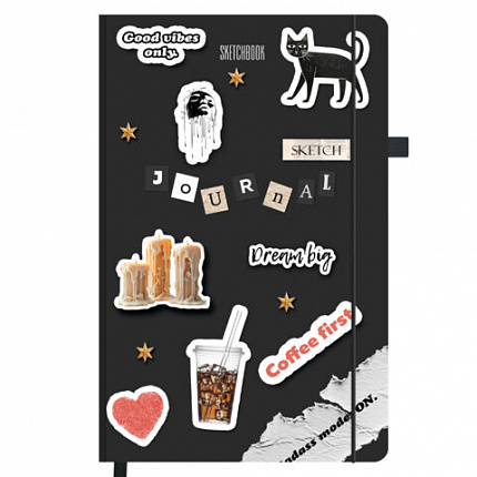 Скетчбук, слоновая кость 140 г/м2, 130х210 мм, 80 л., софт-тач, резинка, BRAUBERG ART CLASSIC, " Sticker bombing", 117772