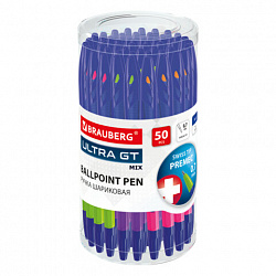 Ручка шариковая с грипом BRAUBERG "ULTRA GT COLOR", СИНЯЯ, корпус ассорти, линия 0,35 мм, 144055