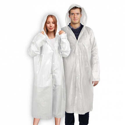Дождевик-плащ на кнопках, EVA, многоразовый прочный, чехол в комплекте, универсальный размер, белый, SHAMAANI (ШАМААНИ), 610935