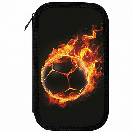 Пенал ЮНЛАНДИЯ, 3 отделения, картон с эффектом soft-touch, 19х11 см, "Fire ball", 273501