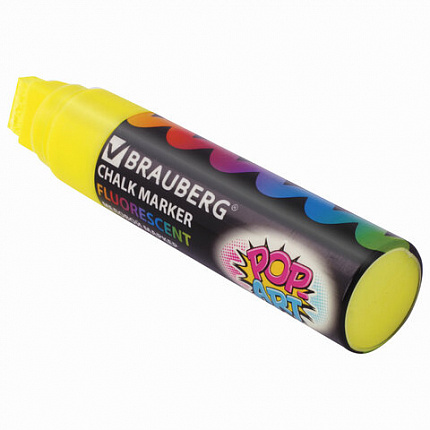Маркер меловой "POP-ART" ЖЕЛТЫЙ, 15 мм, стираемый, для гладких поверхностей, BRAUBERG, 151538