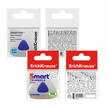 Ластик ERICH KRAUSE "SmartWay Mini Triangle", 37х35х9 мм, белый, треугольный, пластиковый держатель, 45552