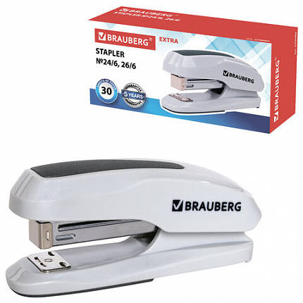 Степлер №24/6, 26/6 BRAUBERG "Extra", до 30 листов, серый, 229089