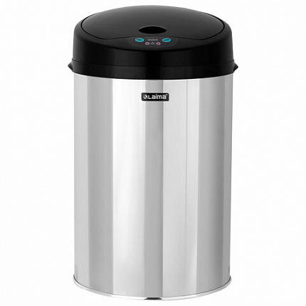 Ведро для мусора СЕНСОРНОЕ 12 л, нержавеющая сталь, черная матовая крышка, питание от 4-х батареек AA (не входят в комплект), LAIMA, 609326