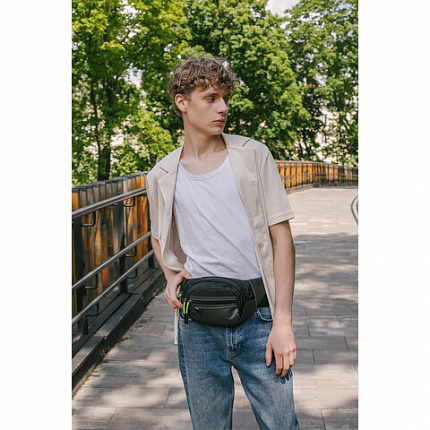 РЕЗЕРВ Сумка на пояс PROMPT, два отделения, задний карман, черная, 37х14х4,5 см, WBZ, 273928