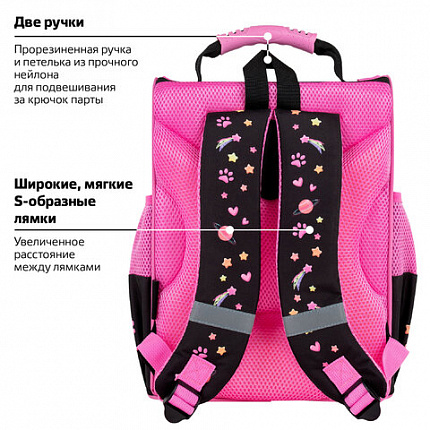 Ранец ПИФАГОР BASIC, 1 отделение, 3 кармана, эргономичная спинка, "Dark kitten", 35х28х18 см, 273134