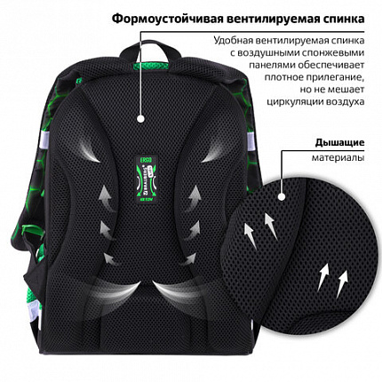 Ранец BRAUBERG KIDS START, 1 отделение, 2 кармана, "Зеленый мяч", 35х26х13 см, 272092