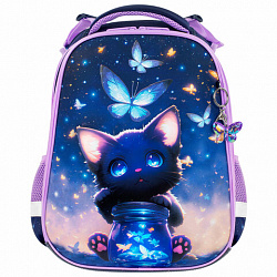 Ранец BRAUBERG PREMIUM, 2 отделения, с брелоком, "Night catcher", СВЕТЯЩИЙСЯ, 38х29х16 см, 273099