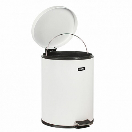 Ведро мусорное с педалью 5 литров "Classic", БЕЛОЕ ГЛЯНЦЕВОЕ, металлическое, со съемным внутренним ведром, LAIMA, 604947