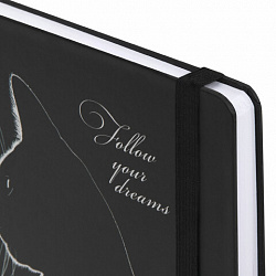 Ежедневник недатированный с резинкой А5 145х203 мм, BRAUBERG, твердый, 160 л., "Black cat", 116305