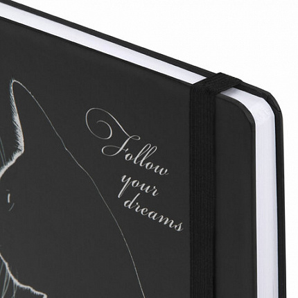 Ежедневник недатированный с резинкой А5 145х203 мм, BRAUBERG, твердый, 160 л., "Black cat", 116305