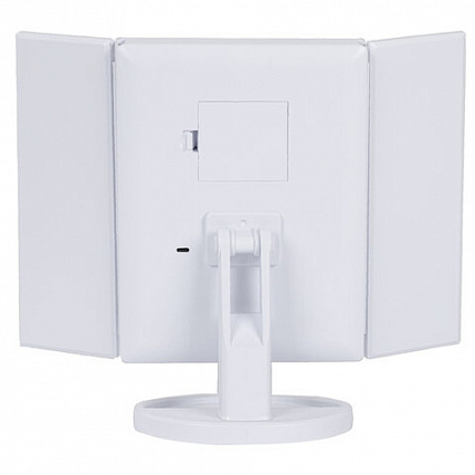 Зеркало настольное с LED-подсветкой для макияжа, размер 24х18 см, складное, увеличение х2, х3, х10, белое, BRABIX, 609337