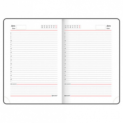 Ежедневник недатированный А5 138x213 мм BRAUBERG "Waves" под кожу, застежка 160 л., черный/серый, 111875