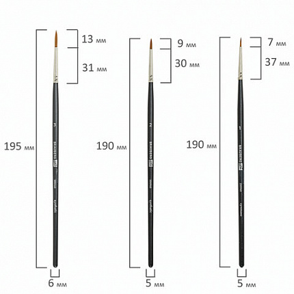 Кисти художественные набор 5 шт., синтетика, BRAUBERG ART CLASSIC, № 1-12, 200960