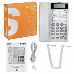 Телефон SANYO RA-S408W, спикерфон, память 55 номеров, тональный / импульсный режим, белый