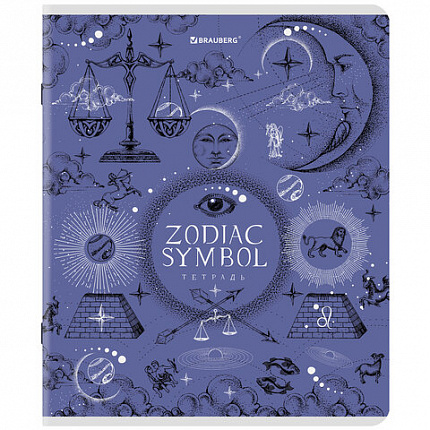 Тетрадь А5, 48 л., BRAUBERG, скоба, клетка, матовая ламинация, фольга, "Zodiac Symbol" (микс в спайке), 404369