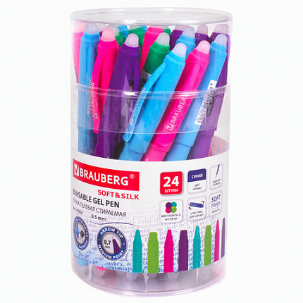 Ручка стираемая гелевая с грипом BRAUBERG "SOFT&SILK FRUITY", СИНЯЯ, корпус ассорти, узел 0,7 мм, 143254
