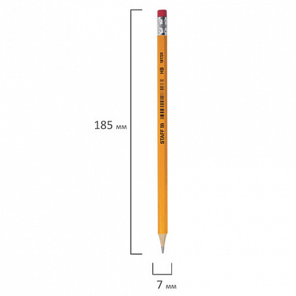Карандаш чернографитный STAFF "EVERYDAY" BLP-724, 1 шт., НВ, с ластиком, корпус желтый, 181724