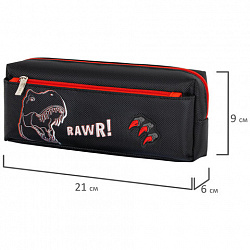 Пенал мягкий BRAUBERG, 2 отделения, полиэстер, "Roar", черный, 21х9х6 см, 272347