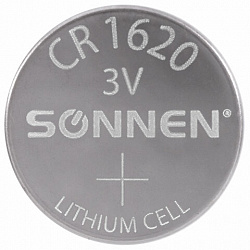 Батарейка литиевая SONNEN Lithium CR1620 "таблетка, дисковая, кнопочная" 1 шт., блистер, 455599