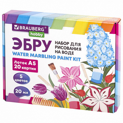 ЭБРУ набор для рисования на воде 5 цветов по 20 мл (20 картин), лоток А5, BRAUBERG HOBBY, 665353