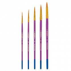 Кисти ЮНЛАНДИЯ, набор 5 шт. (СИНТЕТИКА: круглые № 1, 2, 3, 4, 5), блистер с европодвесом, 200895