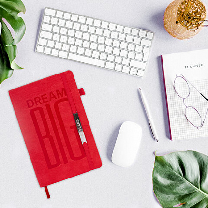 Ежедневник недатированный А5 138х213мм BRAUBERG "BeStyle", под кожу, резинка, держатель, 160л, красный, 116217