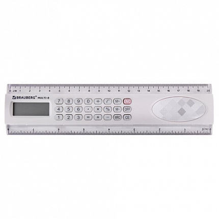 Линейка с калькулятором 20 см BRAUBERG MULTI-8 (53x210 мм), 8 разрядов, 250540