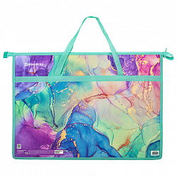 Папка для рисунков и чертежей с ручками BRAUBERG А3, пластик, молния сверху, "Marble", 271435