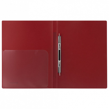 Папка с металлическим скоросшивателем и внутренним карманом BRAUBERG "Диагональ", темно-красная, до 100 листов, 0,6 мм, 221355