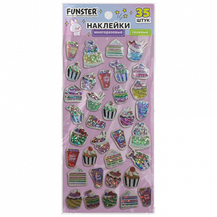 Наклейки гелевые "Любимые блестки", 17,5х9 см, ассорти 6 видов, FUNSTER (ФАНСТЕР), 666104