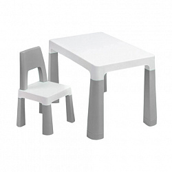 Стол детский + стул BRABIX KIDS CS-003, 2-7 лет, пластик белый + серый, 533292